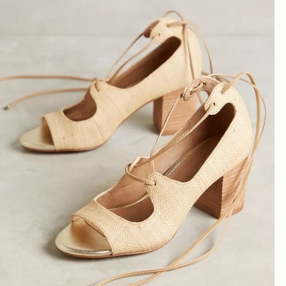 Bettye Muller Anthropologie Zeffa Lace Up Ankle Strap Sandals Heels Size 7